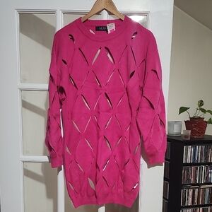 AKIRA Fuchsia Diamond Cut Sweater